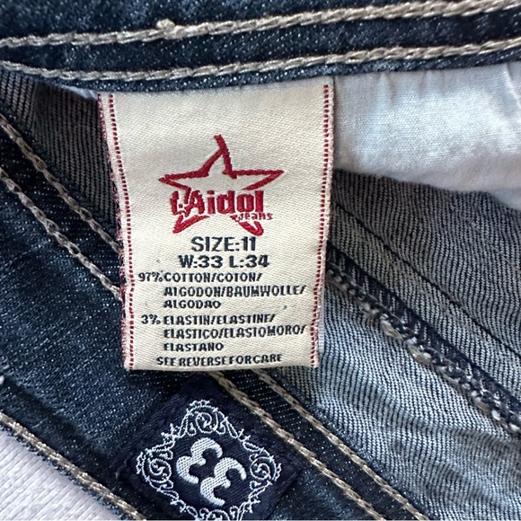 LA IDOL Y2K BOOTCUT BLING FLAP POCKET DISTRESSED RODEO FESTIVAL JEANS Sz11 33/34 - Picture 7 of 12